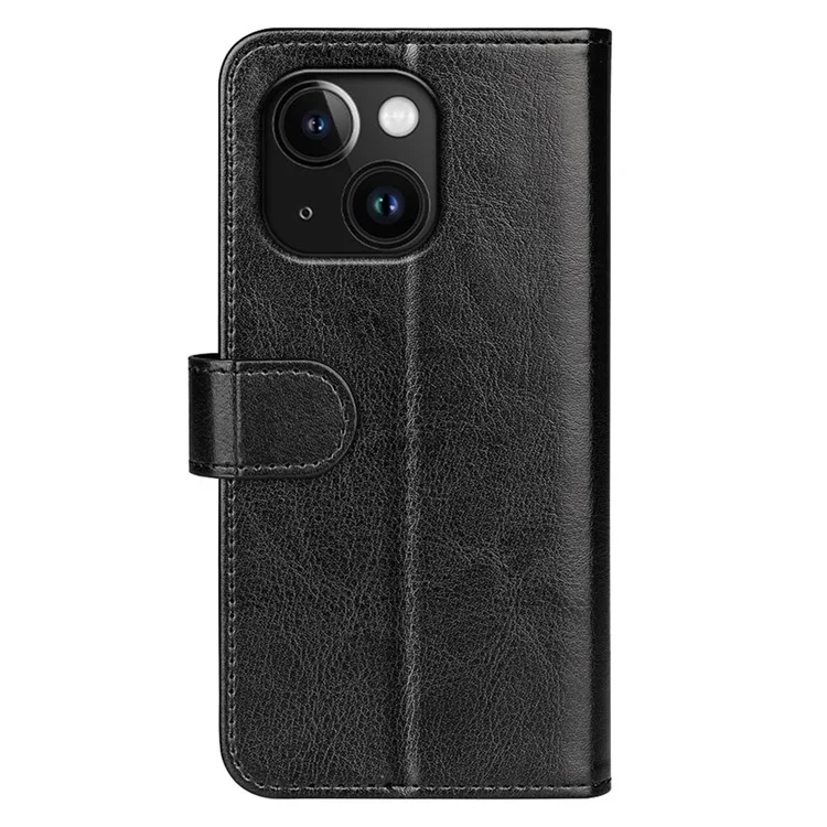 Pour iPhone 15 PU Leather Stand Cover Crazy Horse Texture Wallet Flip Phone Case Shell - Noir