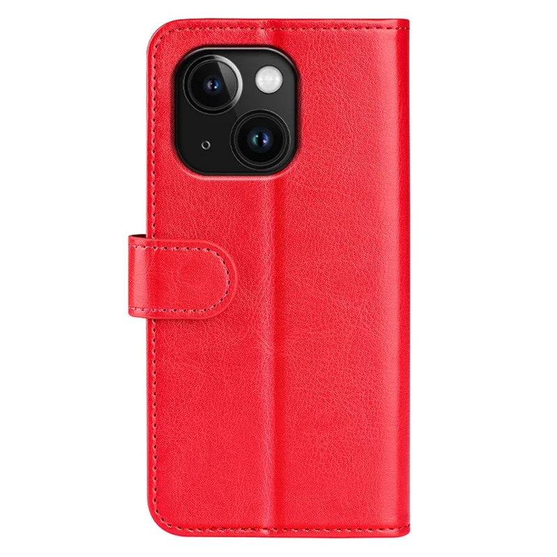 Für iPhone 15 PU-Leder-Ständer-Cover Crazy Horse Textur Wallet Flip Phone Case Shell - Rot