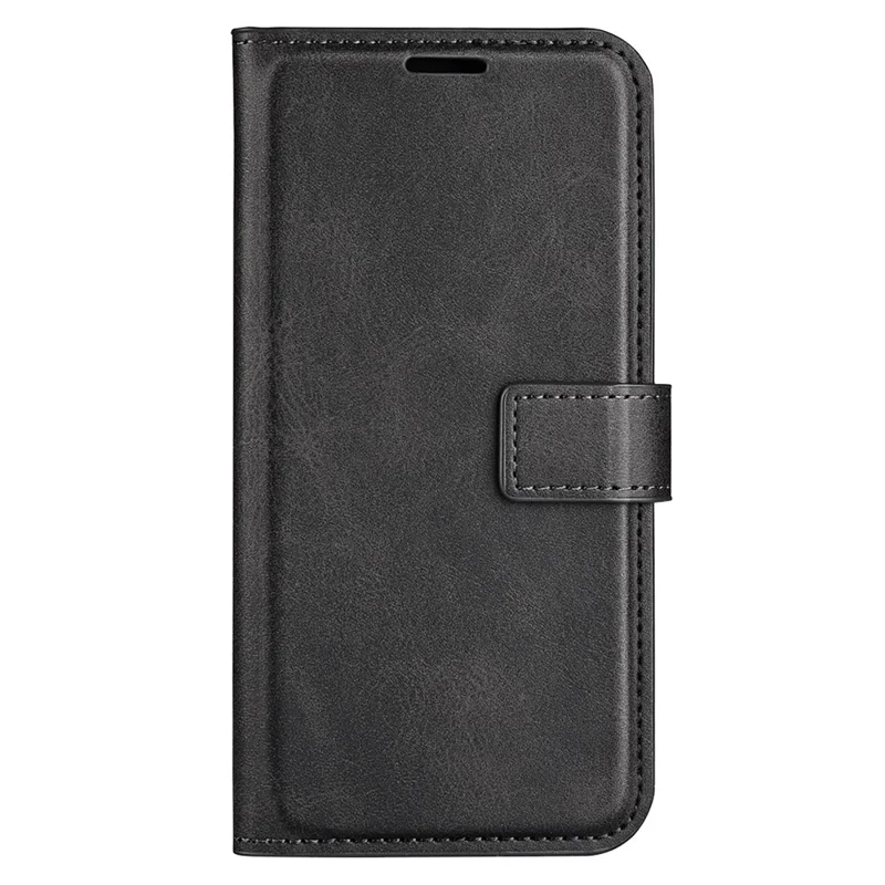 For iPhone 15 Pro Max Calf Texture Leather Cover Square Magnetic Closure Stand Wallet Phone Case - Black