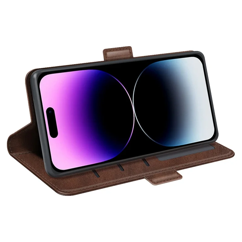 Для iPhone 15 Pro Max Anti-Scratch PU Leather Wallet Phone Cover Calf Texture Stand Full Protection Phone Case - Коричневый