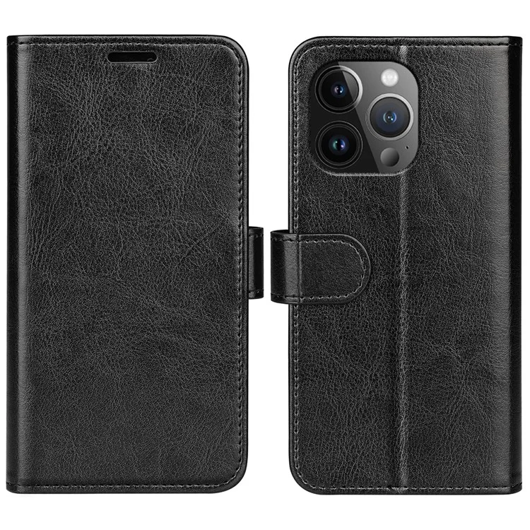 Custodia per telefono in TPU+PU Leather per iPhone 15 Pro Max, custodia a portafoglio con texture Crazy Horse, custodia a portafoglio - Nero