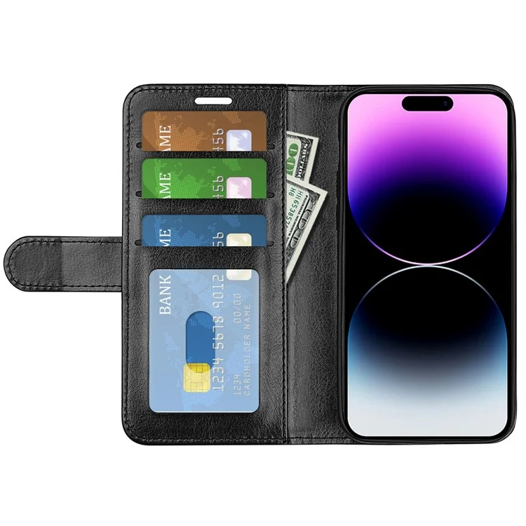 Custodia per telefono in TPU+PU Leather per iPhone 15 Pro Max, custodia a portafoglio con texture Crazy Horse, custodia a portafoglio - Nero