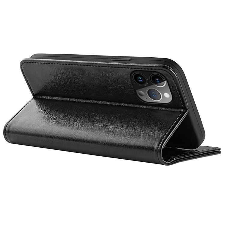 Custodia per telefono in TPU+PU Leather per iPhone 15 Pro Max, custodia a portafoglio con texture Crazy Horse, custodia a portafoglio - Nero