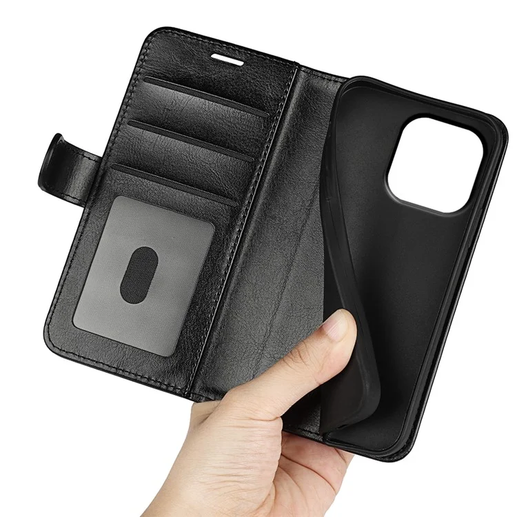 Custodia per telefono in TPU+PU Leather per iPhone 15 Pro Max, custodia a portafoglio con texture Crazy Horse, custodia a portafoglio - Nero