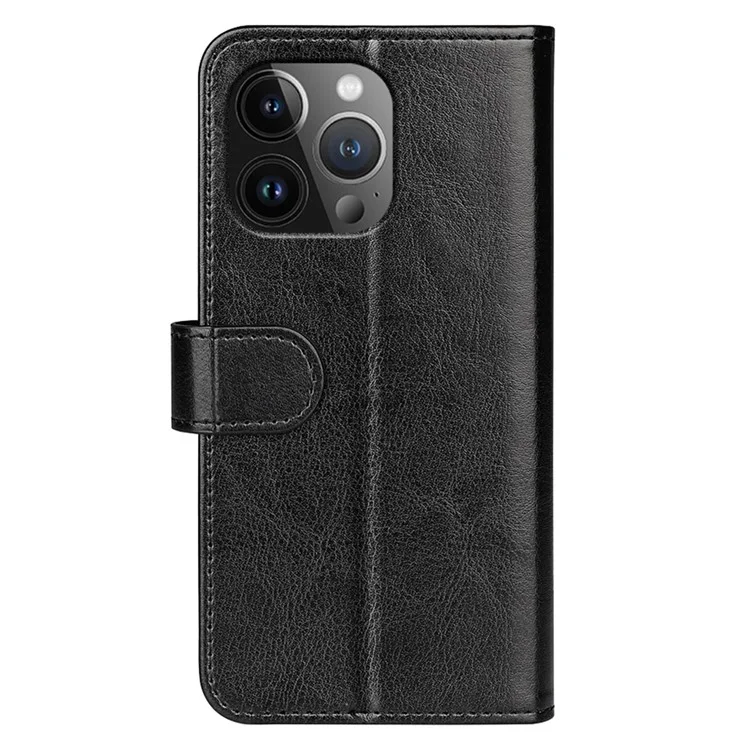 Custodia per telefono in TPU+PU Leather per iPhone 15 Pro Max, custodia a portafoglio con texture Crazy Horse, custodia a portafoglio - Nero
