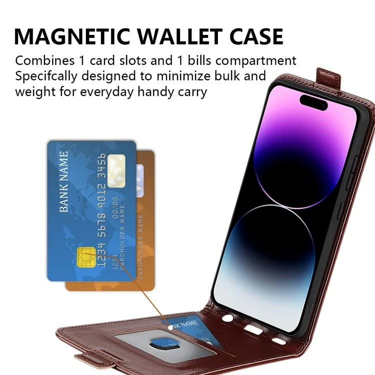 Cell Phone Case for iPhone 15 Pro Max , Drop Protection Vertical Flip PU Leather Phone Cover with Card Slot - Brown