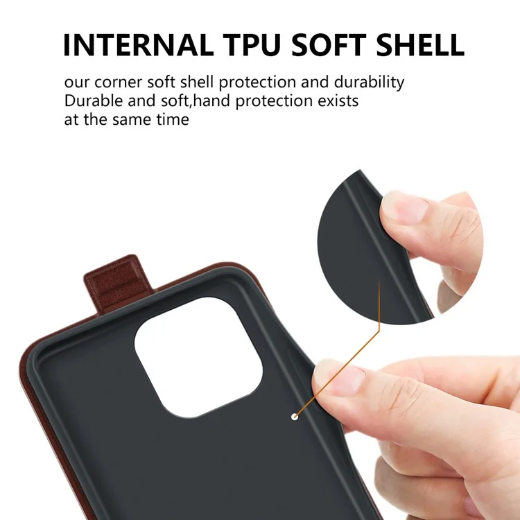 Cell Phone Case for iPhone 15 Pro Max , Drop Protection Vertical Flip PU Leather Phone Cover with Card Slot - Brown