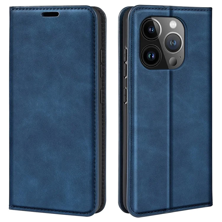 Для iPhone 15 Pro Кожаный кошелек PU Flip Case Skin-touch Stand Anti-drop Cover - Blue