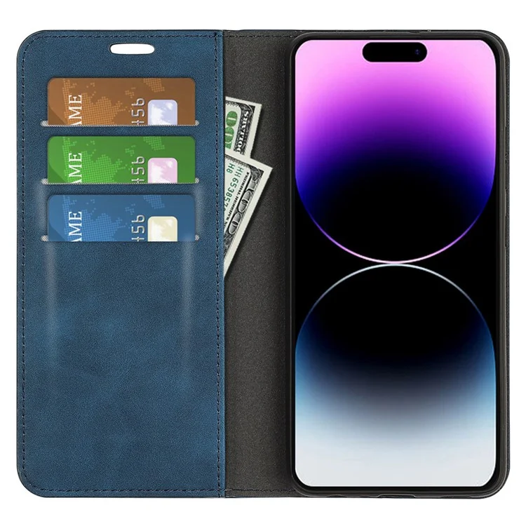 Для iPhone 15 Pro Кожаный кошелек PU Flip Case Skin-touch Stand Anti-drop Cover - Blue