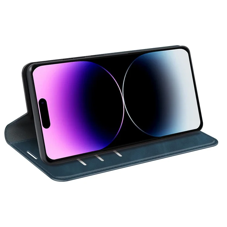 Для iPhone 15 Pro Кожаный кошелек PU Flip Case Skin-touch Stand Anti-drop Cover - Blue