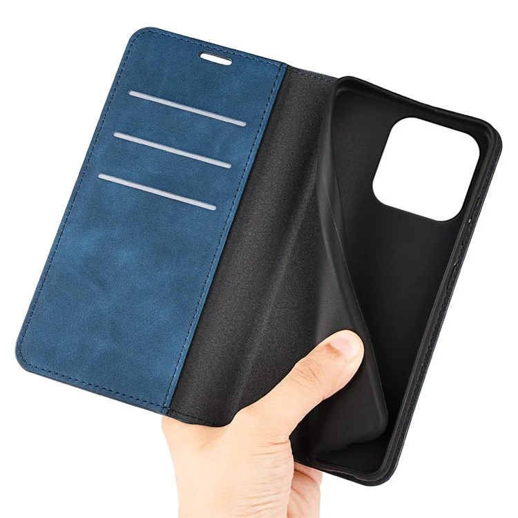 Для iPhone 15 Pro Кожаный кошелек PU Flip Case Skin-touch Stand Anti-drop Cover - Blue