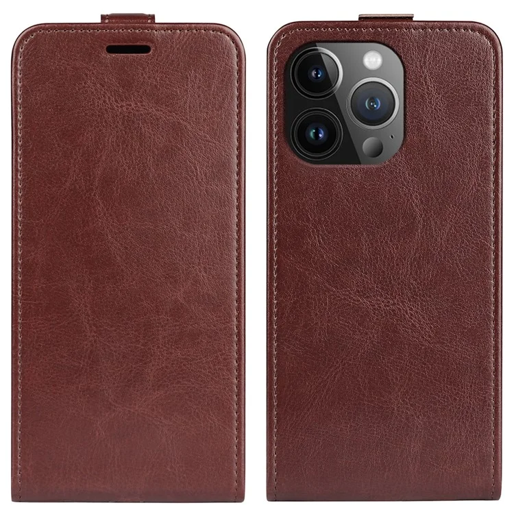 Para iPhone 15 Pro Capa Flip Vertical TPU+PU Leather Phone Shell Mobile Phone Cover com Slots para Cartão - Marrom
