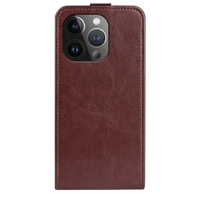 Para iPhone 15 Pro Capa Flip Vertical TPU+PU Leather Phone Shell Mobile Phone Cover com Slots para Cartão - Marrom