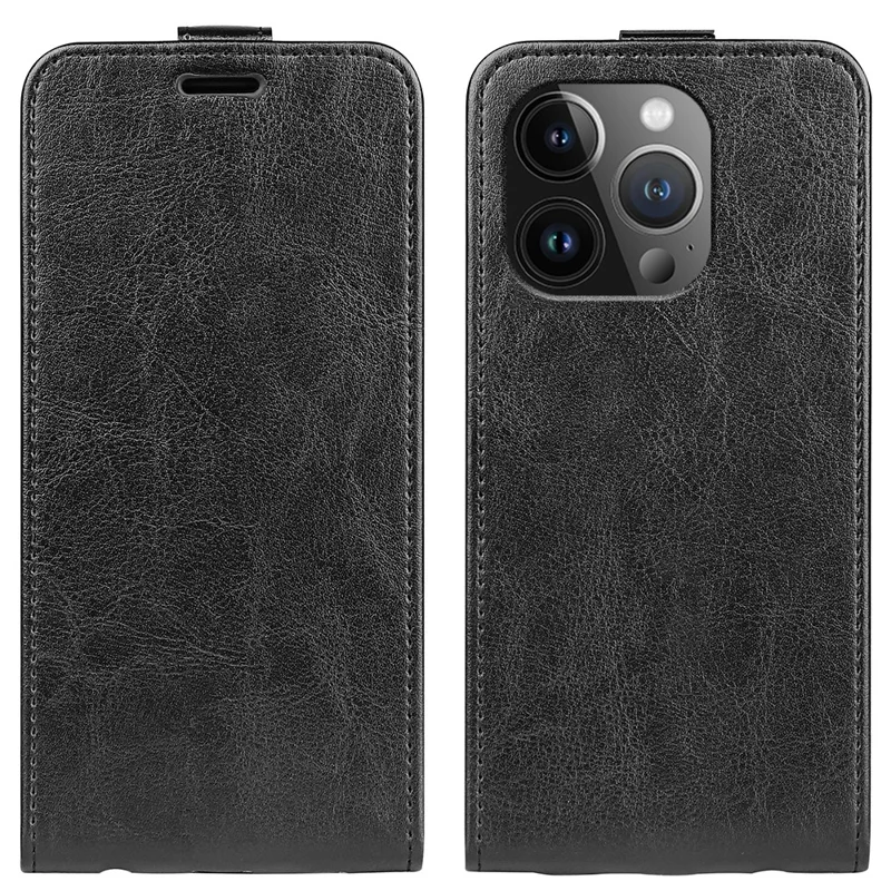 For iPhone 15 Pro Vertical Flip Case TPU+PU Leather Phone Shell Mobile Phone Cover with Card Slots - Black