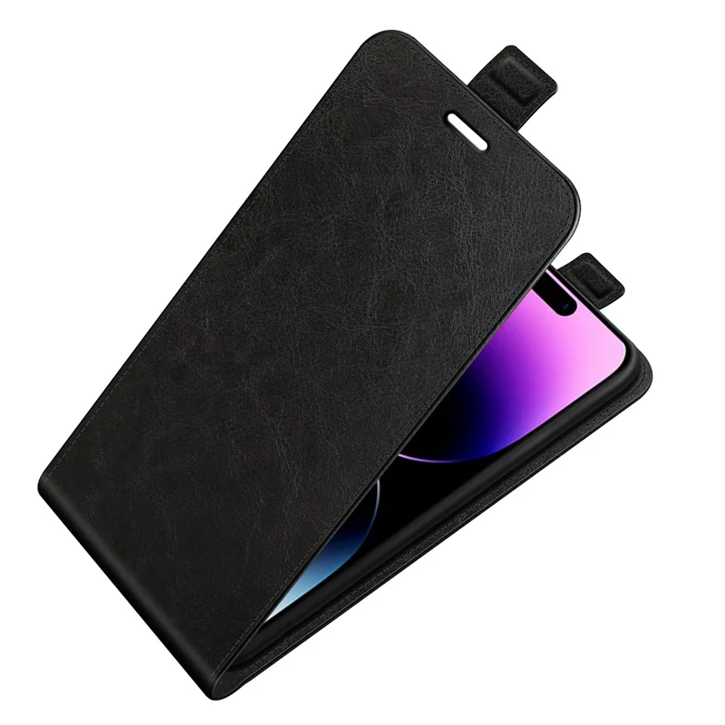 For iPhone 15 Pro Vertical Flip Case TPU+PU Leather Phone Shell Mobile Phone Cover with Card Slots - Black