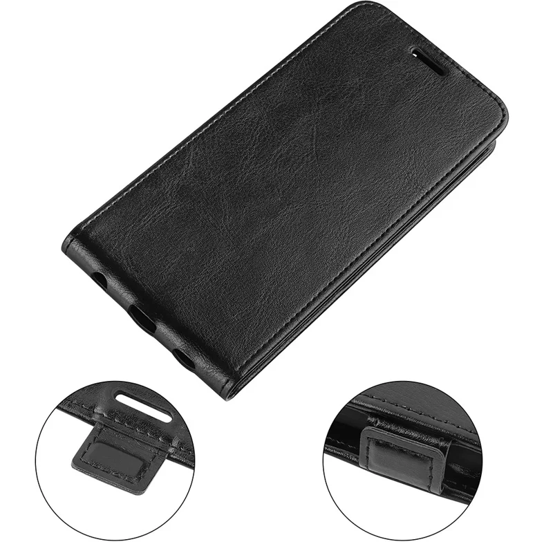 For iPhone 15 Pro Vertical Flip Case TPU+PU Leather Phone Shell Mobile Phone Cover with Card Slots - Black