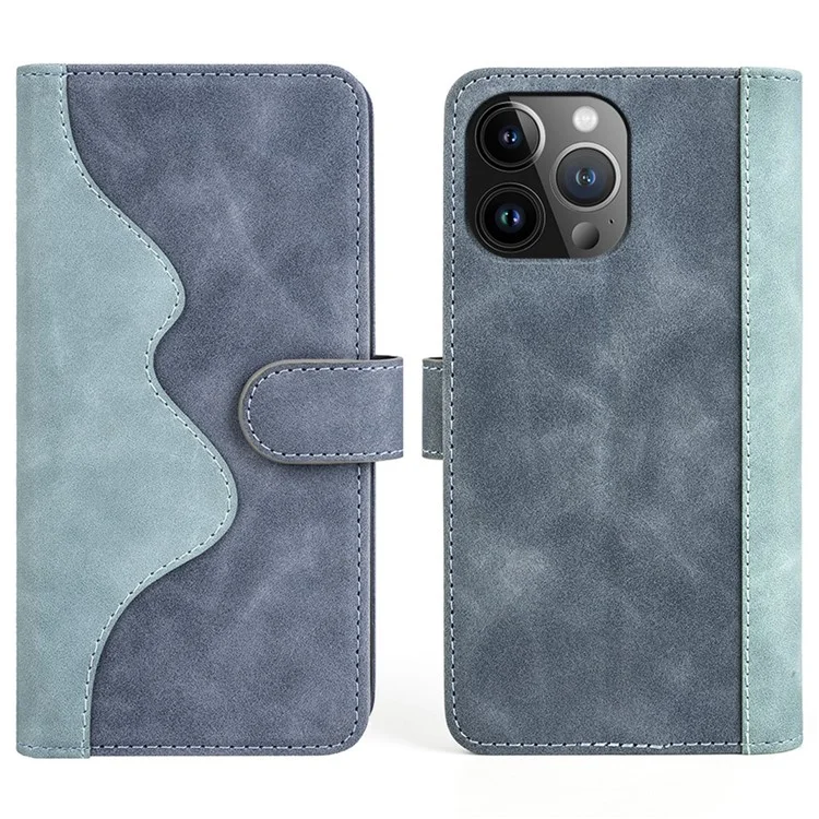 Phone Cover for iPhone 15 Pro Dual-color Splicing Magnetic Clasp PU Leather Wallet Drop-proof Case - Blue