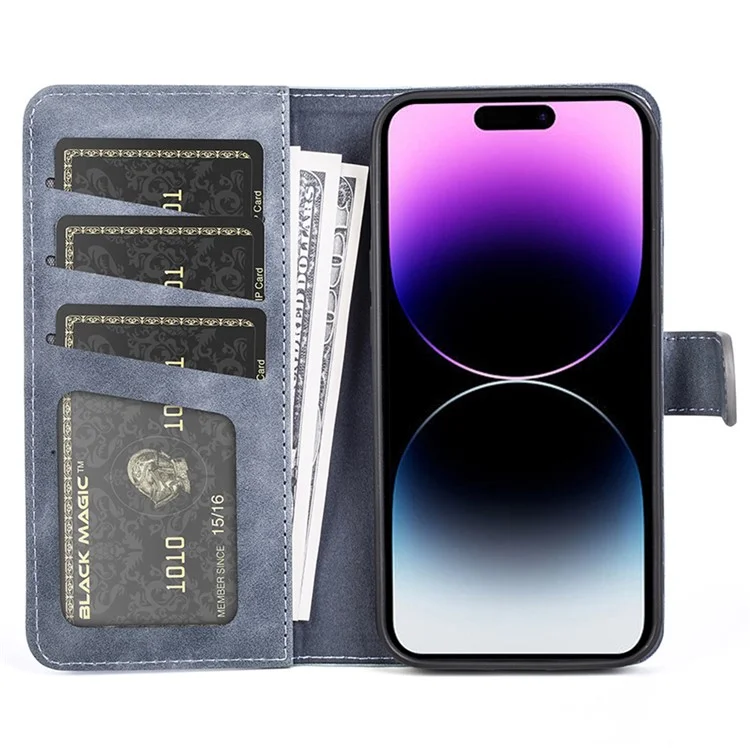 Phone Cover for iPhone 15 Pro Dual-color Splicing Magnetic Clasp PU Leather Wallet Drop-proof Case - Blue