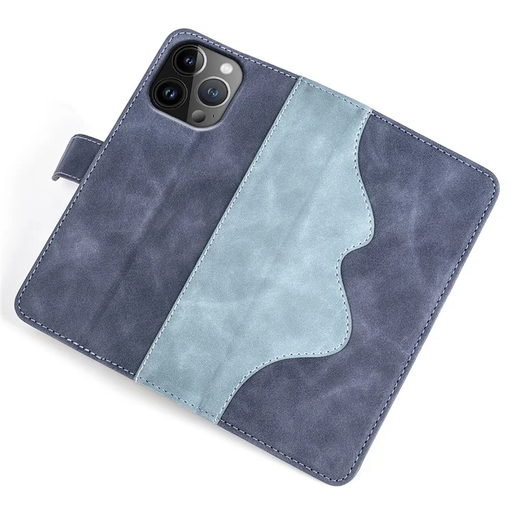 Phone Cover for iPhone 15 Pro Dual-color Splicing Magnetic Clasp PU Leather Wallet Drop-proof Case - Blue