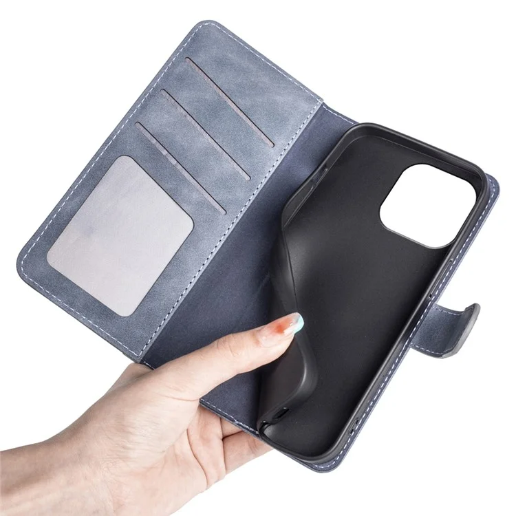 Phone Cover for iPhone 15 Pro Dual-color Splicing Magnetic Clasp PU Leather Wallet Drop-proof Case - Blue