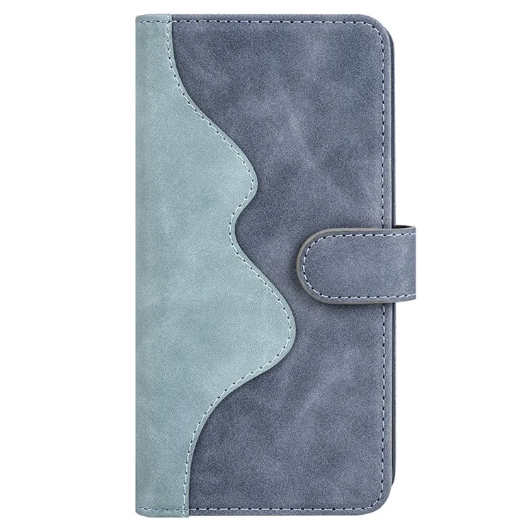 Phone Cover for iPhone 15 Pro Dual-color Splicing Magnetic Clasp PU Leather Wallet Drop-proof Case - Blue