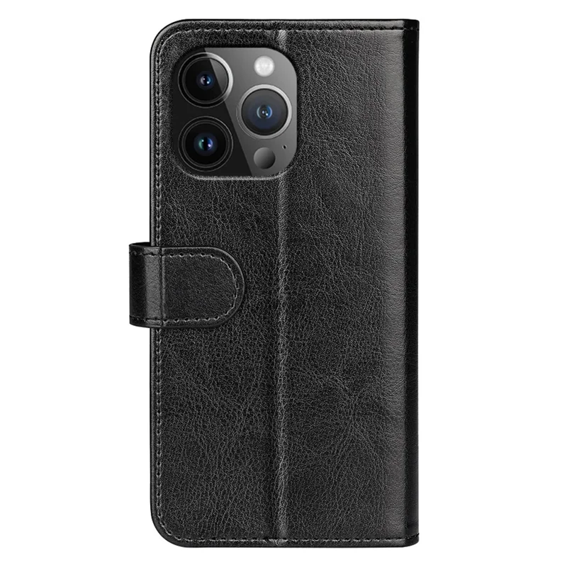 Para iPhone 15 Pro PU Leather Stand Phone Case Crazy Horse Texture Wallet Folio Flip Cover - Preto