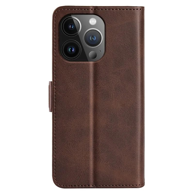 For iPhone 15 Pro Flip Wallet Phone Cover Calf Texture PU Leather Stand Anti-drop Case - Brown