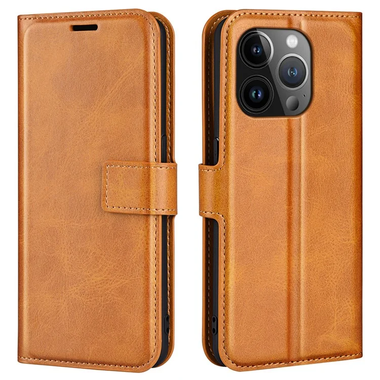 Per iPhone 15 Pro Stand Wallet Calf Texture Leather Cover Square Magnetic Closure Phone Case - Giallo