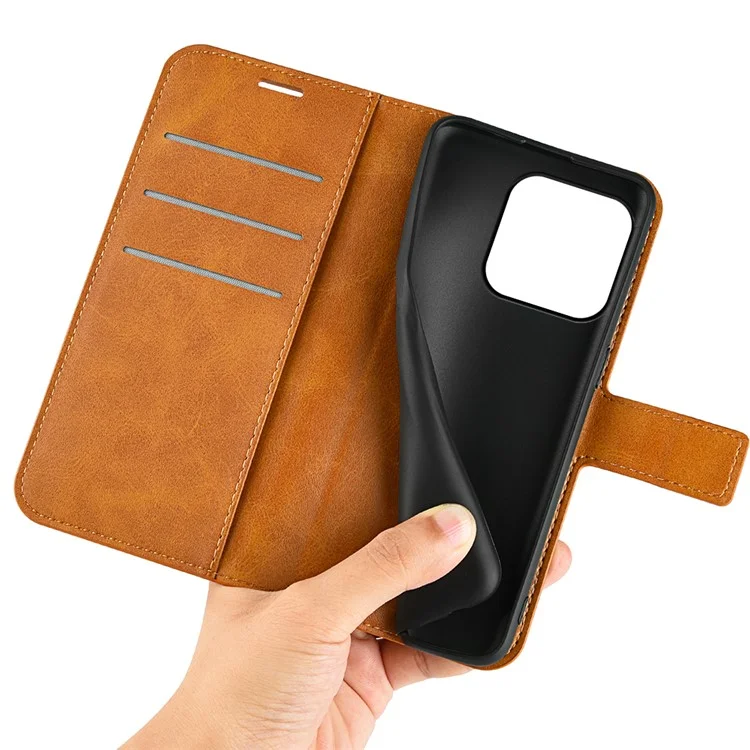 Per iPhone 15 Pro Stand Wallet Calf Texture Leather Cover Square Magnetic Closure Phone Case - Giallo