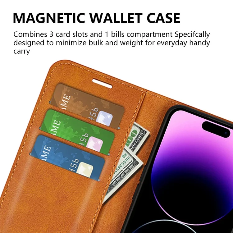 Per iPhone 15 Pro Stand Wallet Calf Texture Leather Cover Square Magnetic Closure Phone Case - Giallo