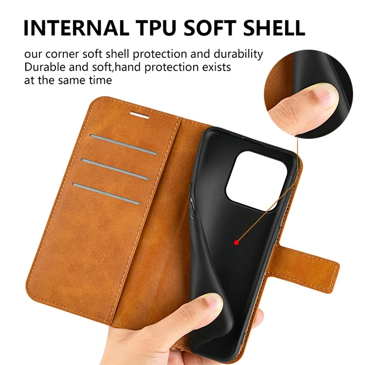 Per iPhone 15 Pro Stand Wallet Calf Texture Leather Cover Square Magnetic Closure Phone Case - Giallo