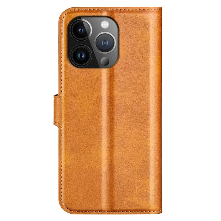 Per iPhone 15 Pro Stand Wallet Calf Texture Leather Cover Square Magnetic Closure Phone Case - Giallo