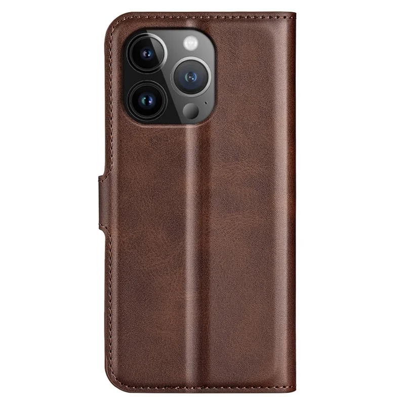 For iPhone 15 Pro Stand Wallet Calf Texture Leather Cover Square Magnetic Closure Phone Case - Brown