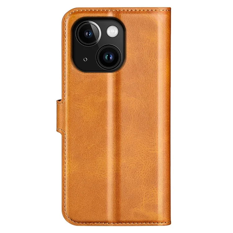 For iPhone 15 Plus Square Magnetic Closure Shell Calf Texture Leather Cover Stand Wallet Phone Case - Yellow