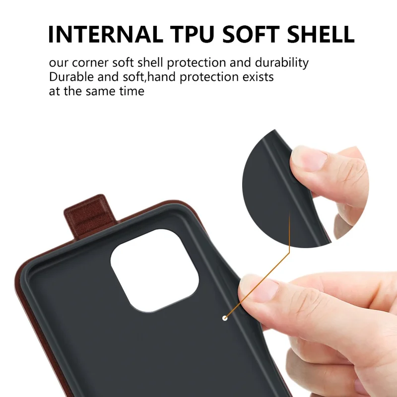 Card Slot Phone Case for iPhone 15 Plus , Anti-Scratch Vertical Flip PU Leather Cell Phone Cover - Brown