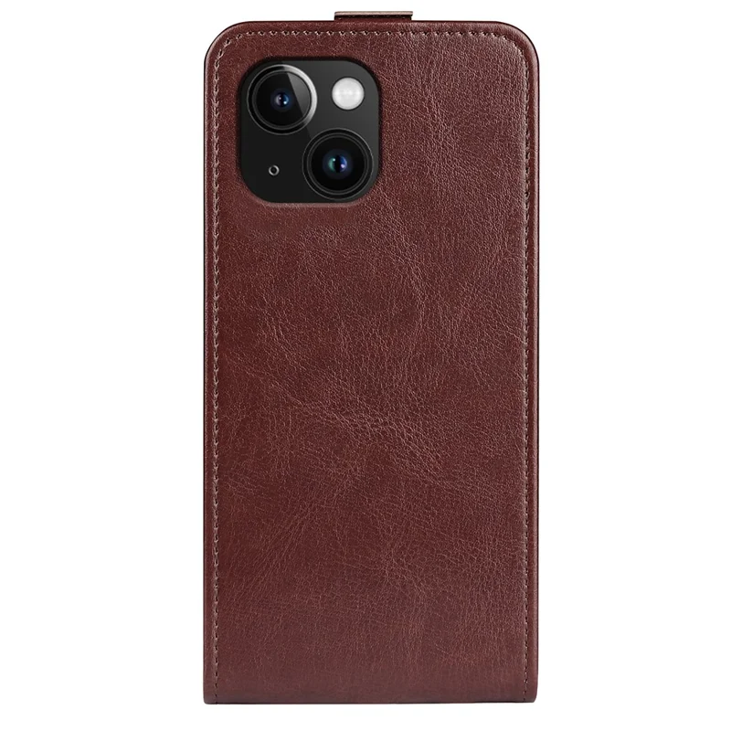 Card Slot Phone Case for iPhone 15 Plus , Anti-Scratch Vertical Flip PU Leather Cell Phone Cover - Brown