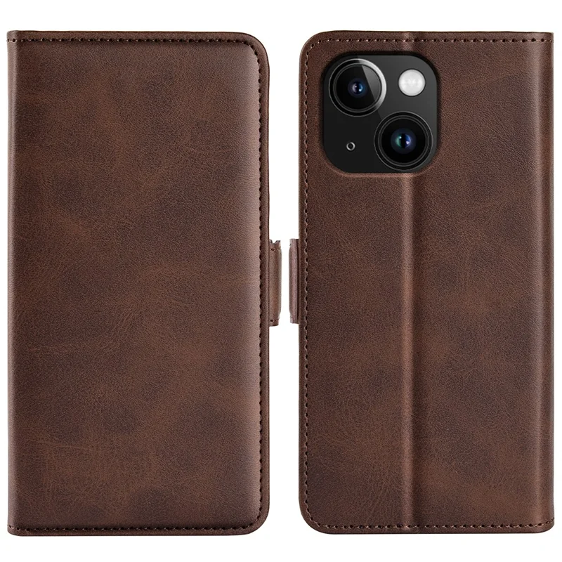 For iPhone 15 Plus PU Leather Wallet Phone Cover Calf Texture Stand Full Protection Phone Case - Brown