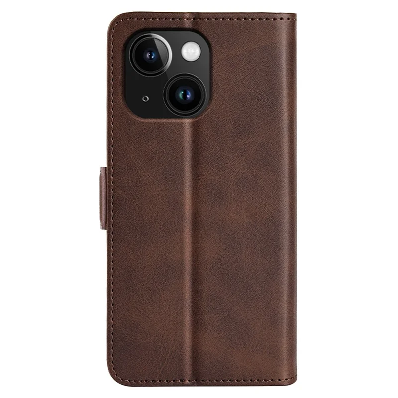 For iPhone 15 Plus PU Leather Wallet Phone Cover Calf Texture Stand Full Protection Phone Case - Brown