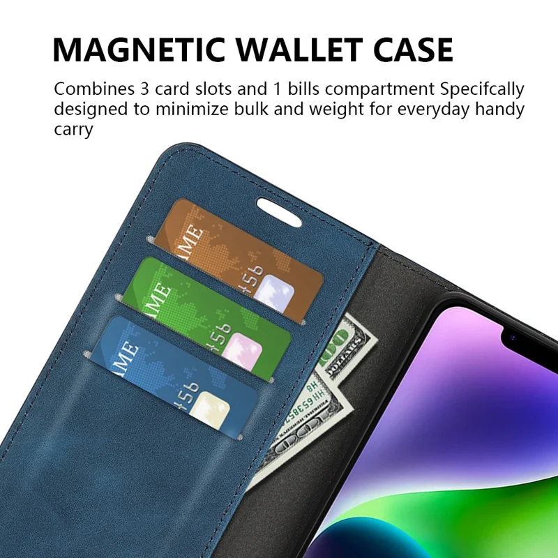 For iPhone 15 Plus Shockproof PU Leather Wallet Flip Case Skin-touch Stand Cover - Blue