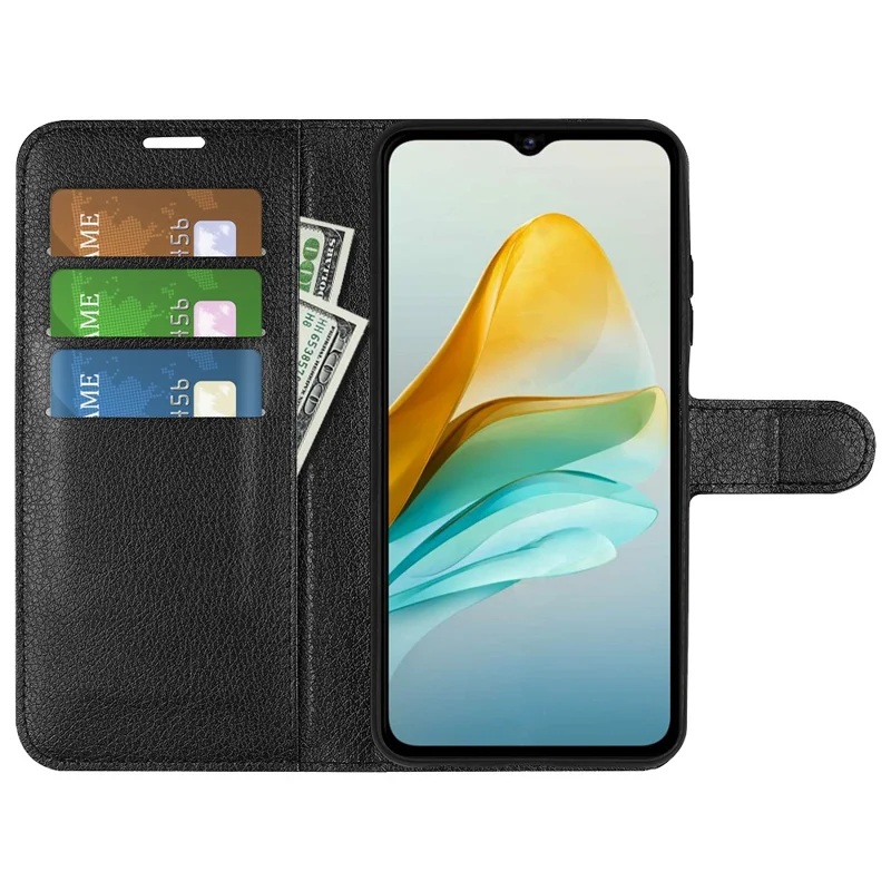 Litchi Texture Shell per ZTE Blade A53 Portafoglio Cover Telefono in Pelle PU Mobile Phone Stand - Nero