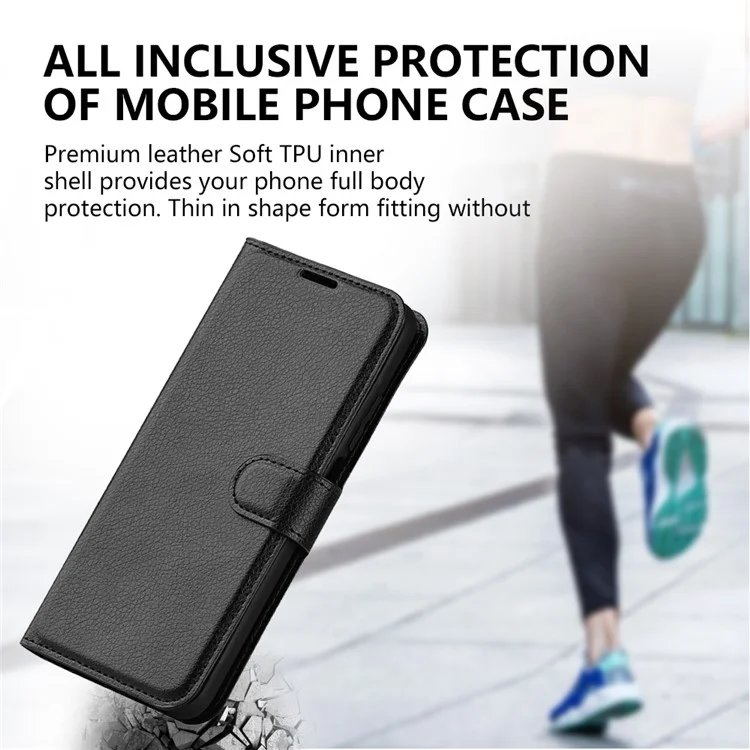 Litchi Texture Shell per ZTE Blade A53 Portafoglio Cover Telefono in Pelle PU Mobile Phone Stand - Nero