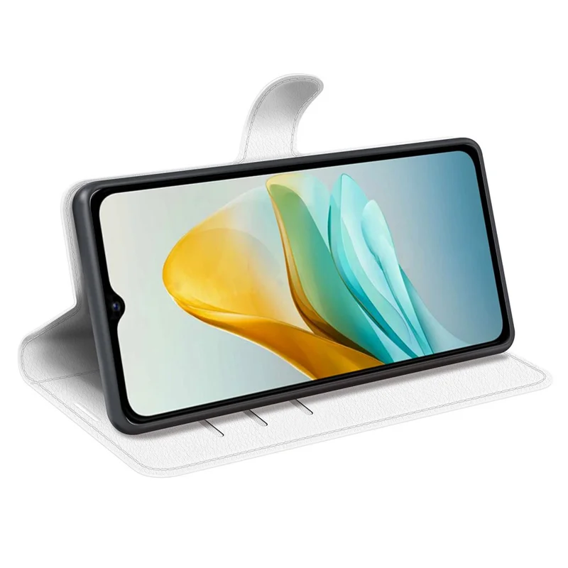 Litchi Texture Shell for ZTE Blade A53 Wallet Phone Cover Stand Mobile Phone PU Leather Case - White