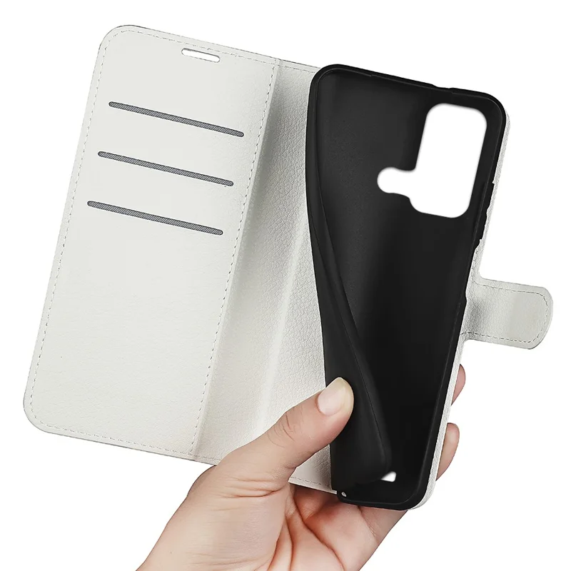 Litchi Texture Shell for ZTE Blade A53 Wallet Phone Cover Stand Mobile Phone PU Leather Case - White