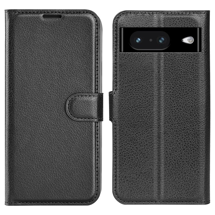 Wallet Phone Cover für Google Pixel 8 PU-Leder Stand Mobiltelefon Hülle Litchi-Textur Schale - Schwarz