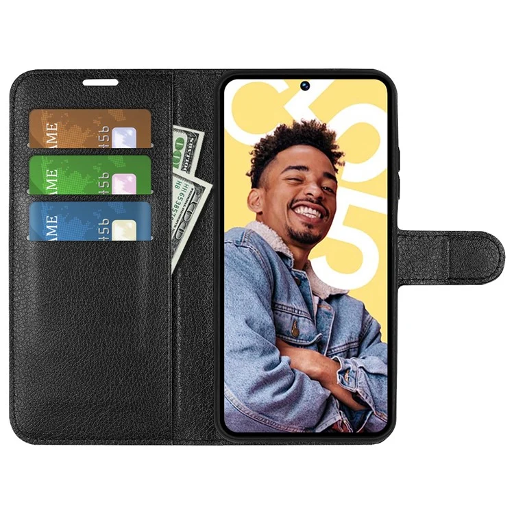 Wallet Phone Cover für Google Pixel 8 PU-Leder Stand Mobiltelefon Hülle Litchi-Textur Schale - Schwarz