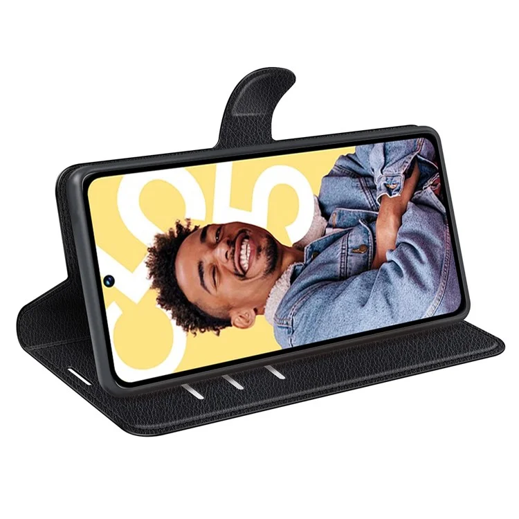 Wallet Phone Cover für Google Pixel 8 PU-Leder Stand Mobiltelefon Hülle Litchi-Textur Schale - Schwarz