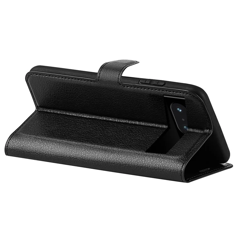 Wallet Phone Cover für Google Pixel 8 PU-Leder Stand Mobiltelefon Hülle Litchi-Textur Schale - Schwarz