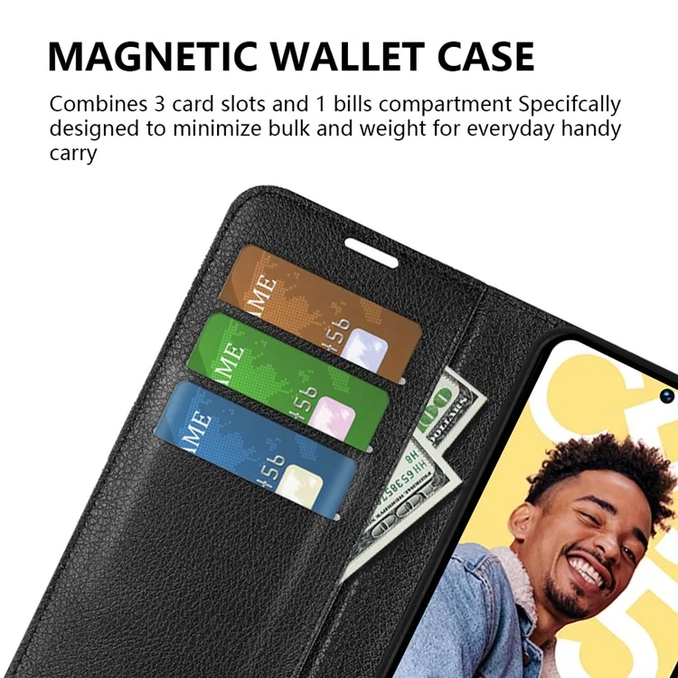 Wallet Phone Cover für Google Pixel 8 PU-Leder Stand Mobiltelefon Hülle Litchi-Textur Schale - Schwarz