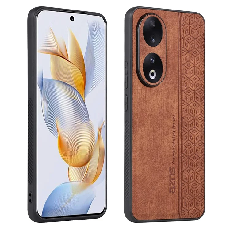 AZNS For Honor 90 Pro Phone Cover PU Leather+TPU Phone Case Imprinted Pattern Protection Shell - Brown