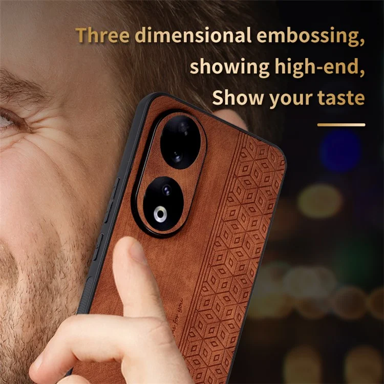 AZNS For Honor 90 Pro Phone Cover PU Leather+TPU Phone Case Imprinted Pattern Protection Shell - Brown